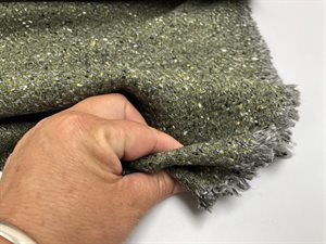 Uld - sildebensvævet tweed i grøn/grå med nister